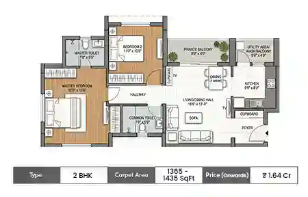 2 BHK 810 SqFt