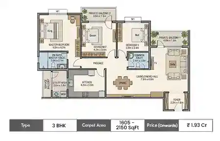 3 BHK 1287 SqFt